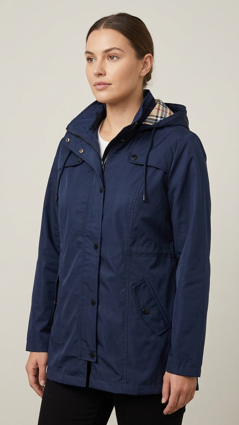 Women's Waterproof Lightweight Hooded Rain Jacket – Plaid Lined Windbreaker