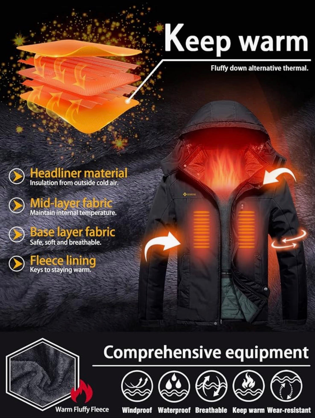 GEMYSE Men's Winter Ski Jacket – Waterproof & Windproof Snow Coat