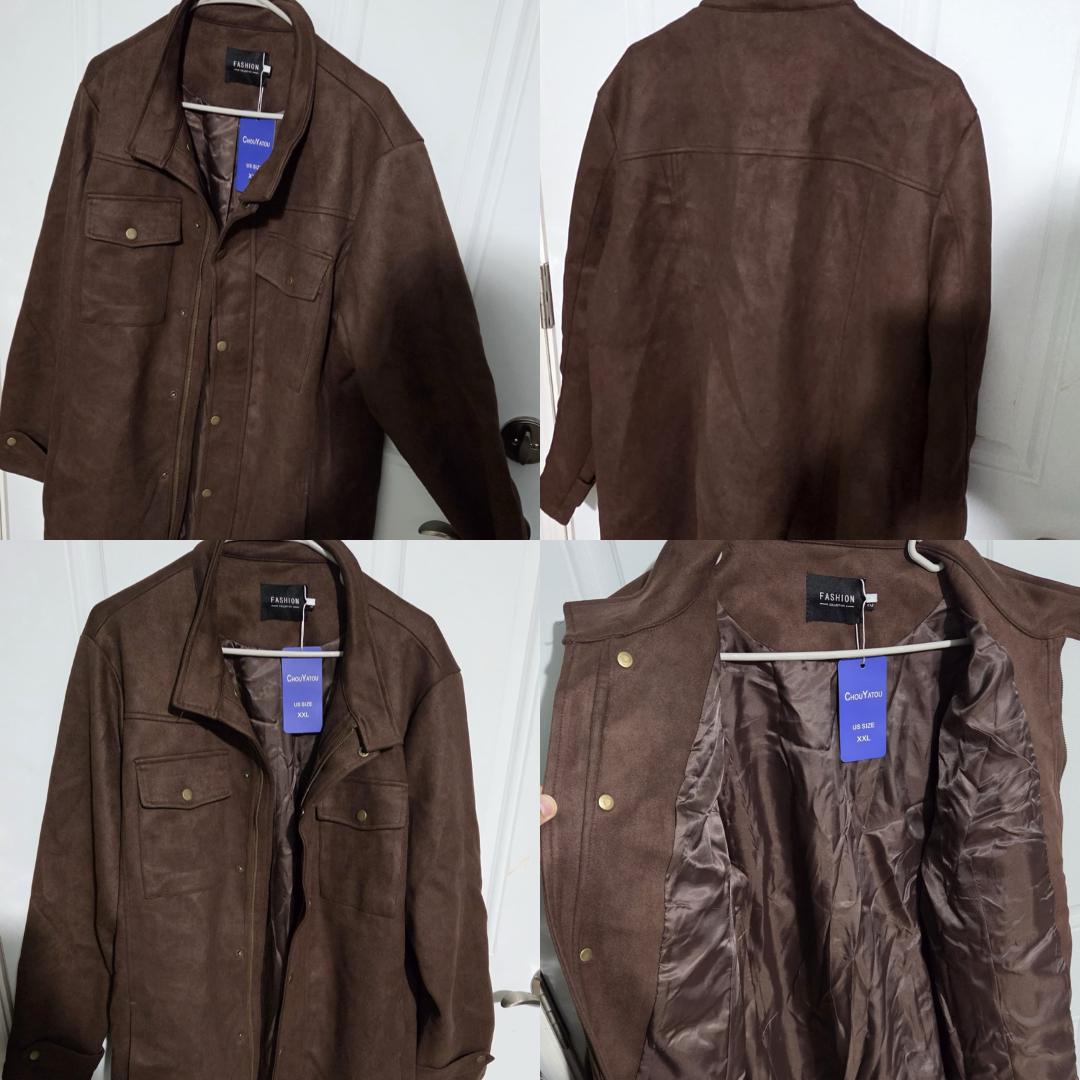Women's Vintage Faux Suede Winter Jacket – Warm Cargo Style Utility Coat