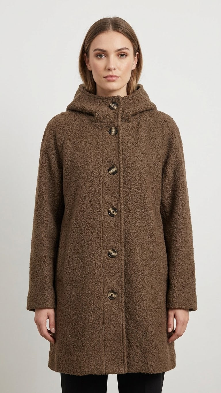 Women's Oversized Hooded Fleece Coat – Brown