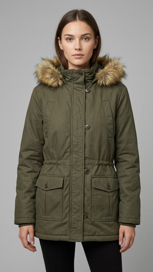 UOIUXC Women's Winter Utility Anorak Parka Jacket with Faux-Fur Hood