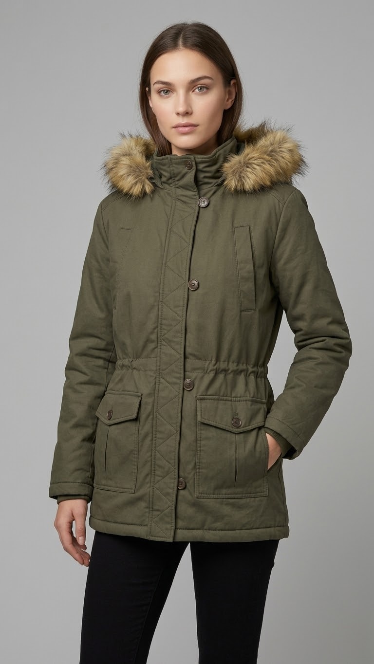 UOIUXC Women's Winter Utility Anorak Parka Jacket with Faux-Fur Hood