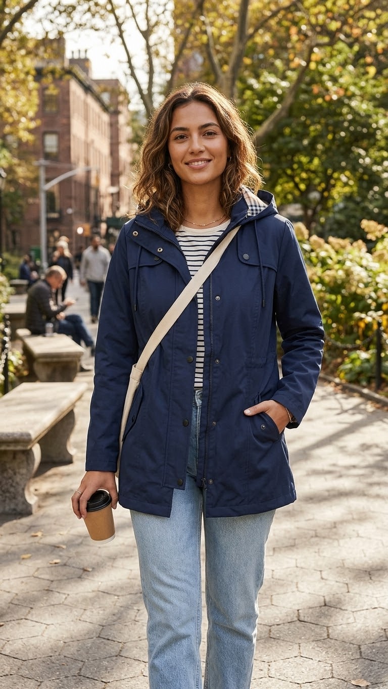 Women's Waterproof Lightweight Hooded Rain Jacket – Plaid Lined Windbreaker