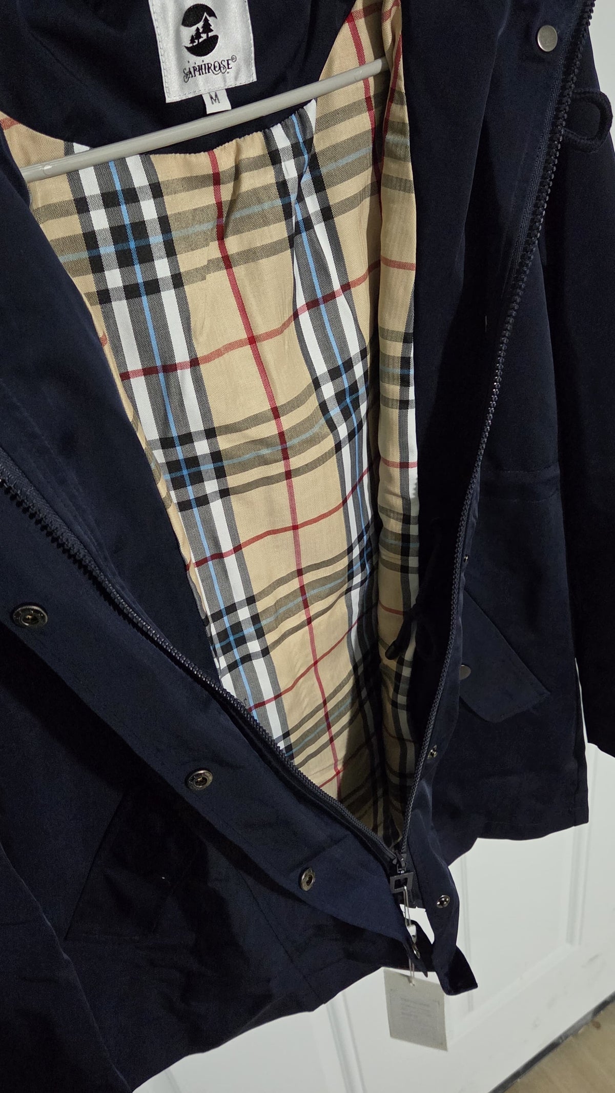 Women's Waterproof Lightweight Hooded Rain Jacket – Plaid Lined Windbreaker