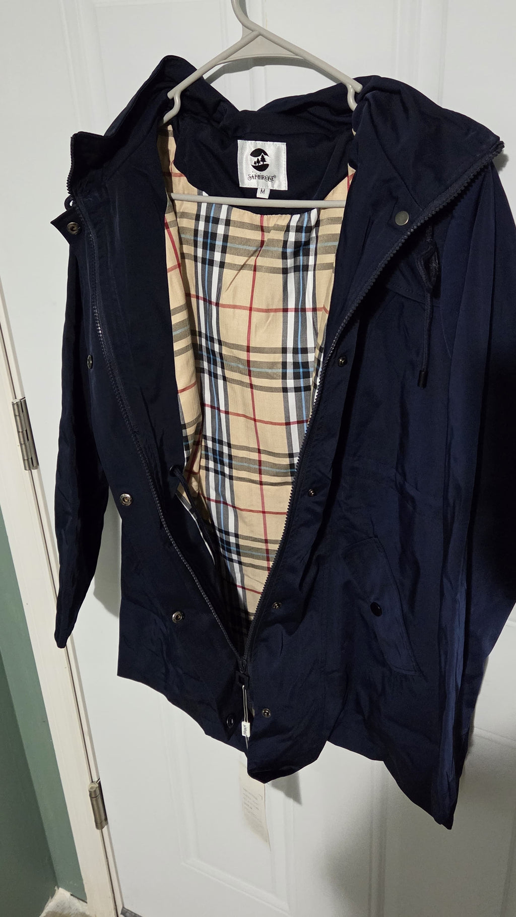 Women's Waterproof Lightweight Hooded Rain Jacket – Plaid Lined Windbreaker